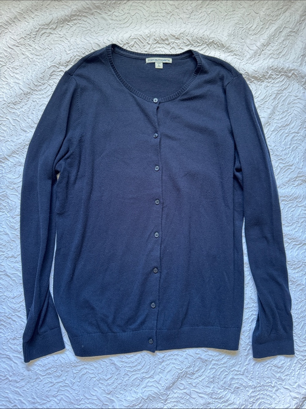 Port Authority Dark Navy Crewneck Cardigan